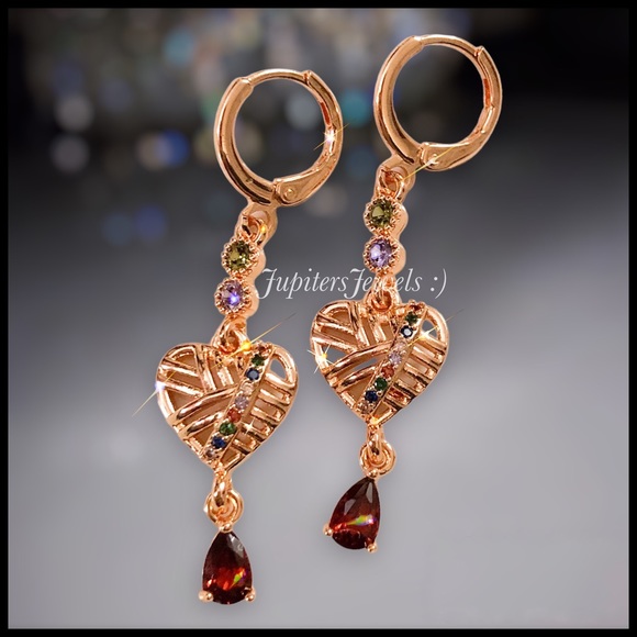New Gold Simulated ruby crisscross heart amethyst peridot stone Earrings - Picture 1 of 3